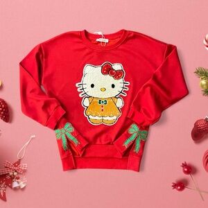 Hello Kitty Gingerbread Girls Side Bows Sweatshirt Christmas Kids Tops Clothes 9